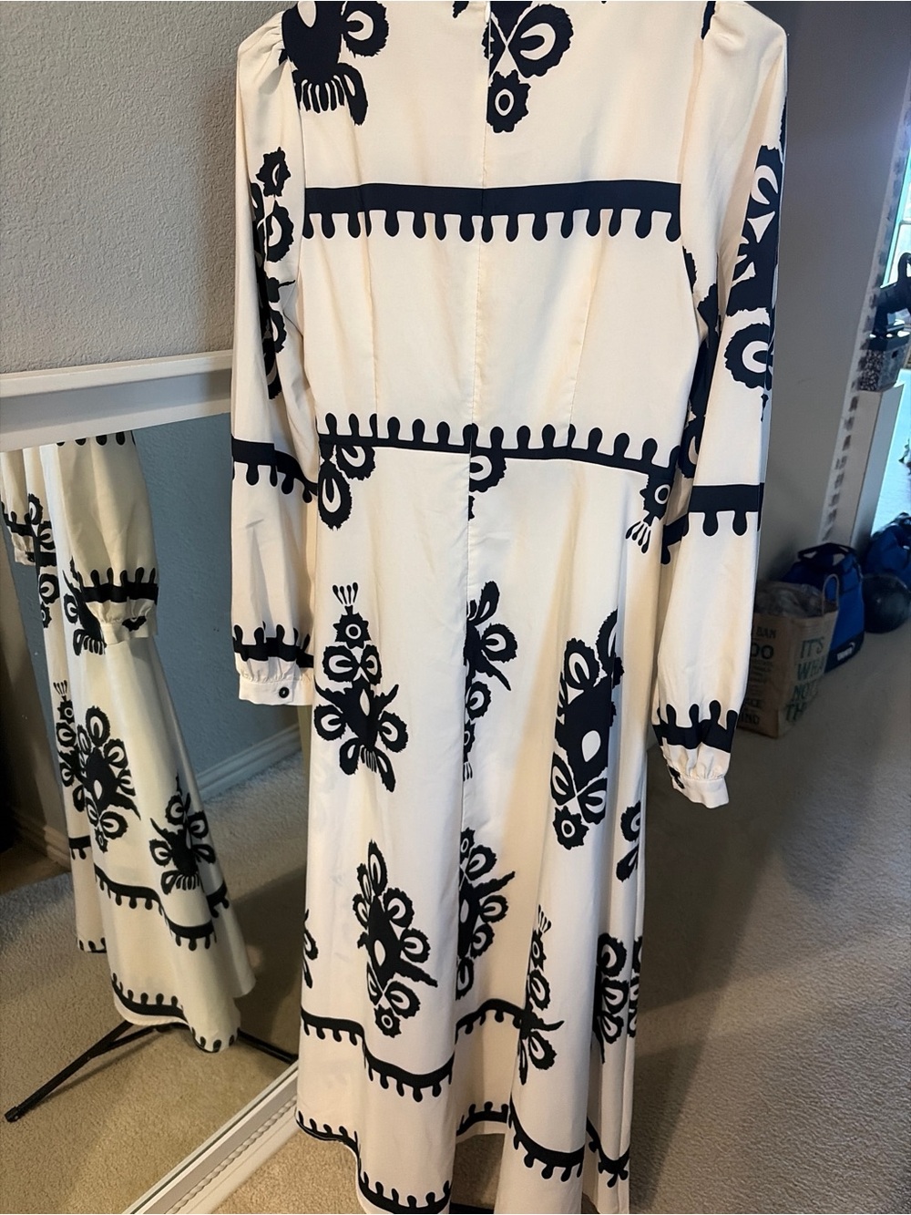 SHEIN Cream Maxi Dress with Black Floral Print long sleeve - Picture 3 of 6